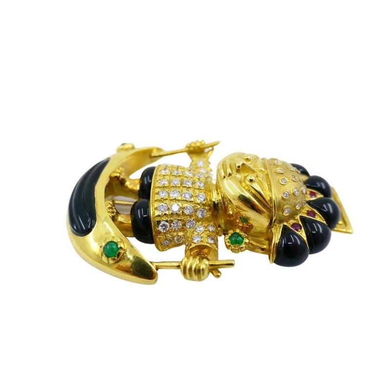 Aldo Cipullo Cartier Warrior Brooch 18k Gold Onyx Diamond Gemstones - 7