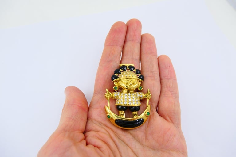 Aldo Cipullo Cartier Warrior Brooch 18k Gold Onyx Diamond Gemstones - 8
