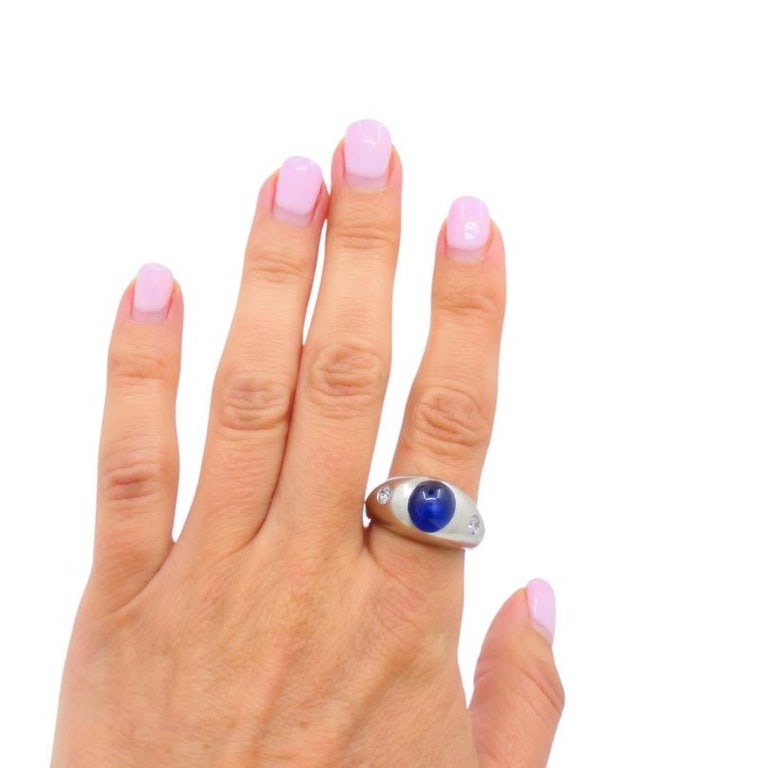14k White Gold Cabochon Sapphire Diamond Ring - 2