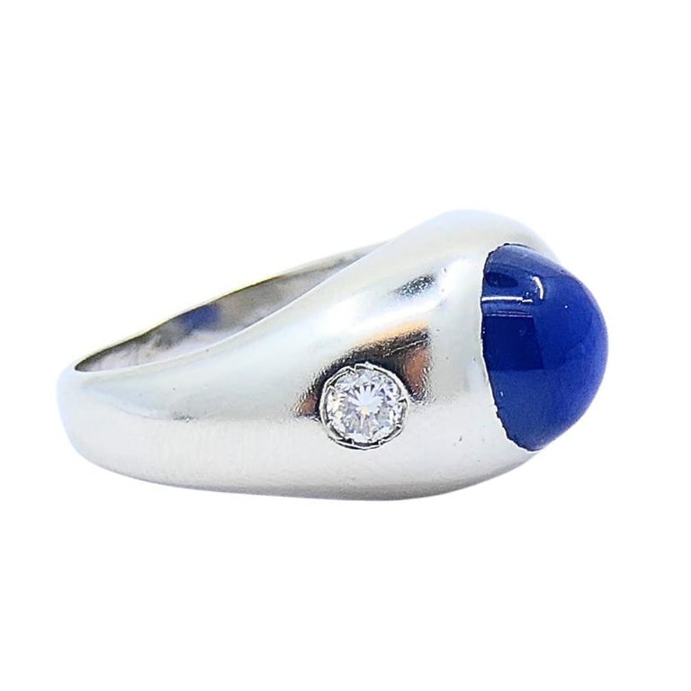 14k White Gold Cabochon Sapphire Diamond Ring - 4