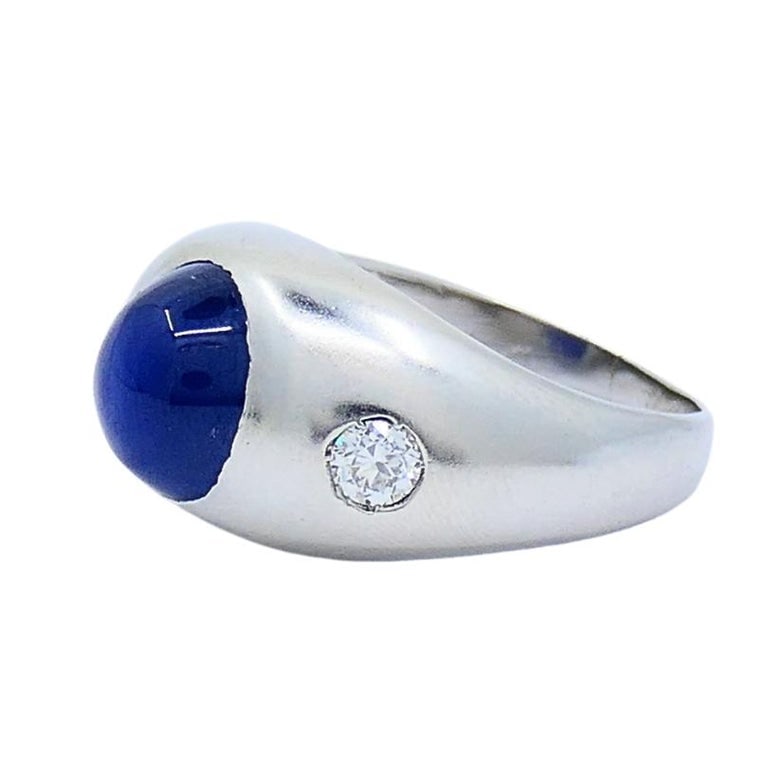 14k White Gold Cabochon Sapphire Diamond Ring - 5