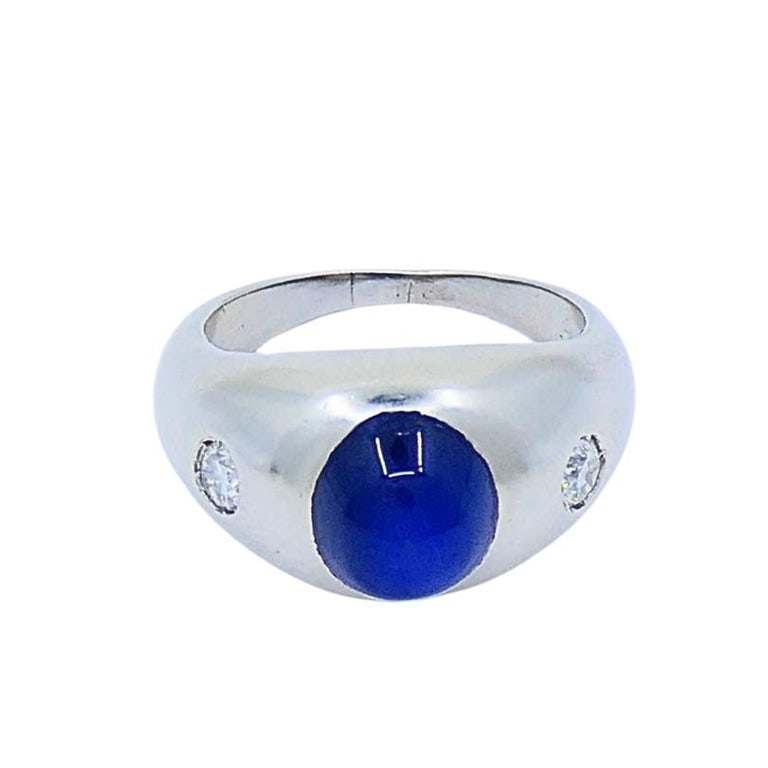 14k White Gold Cabochon Sapphire Diamond Ring - 6