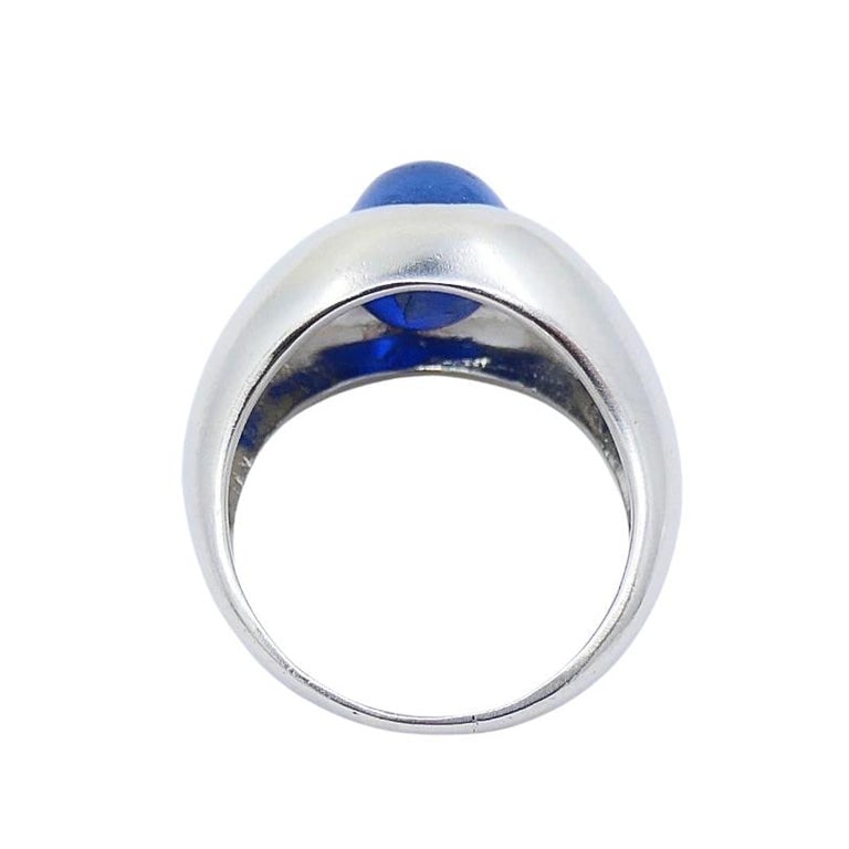 14k White Gold Cabochon Sapphire Diamond Ring - 7