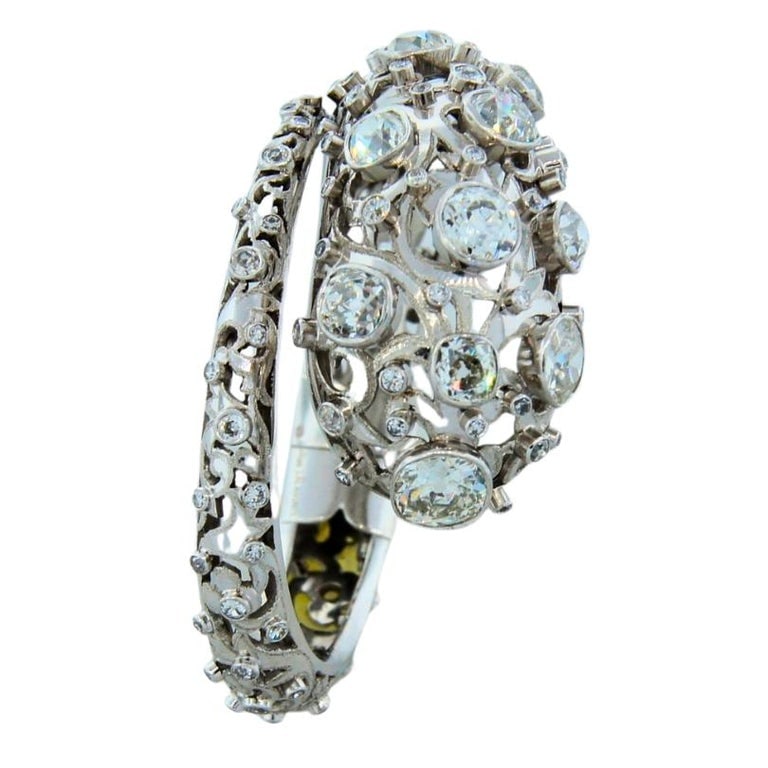 Vintage Lalaounis Snake Bracelet Platinum Diamond 16 carats Bangle - 13