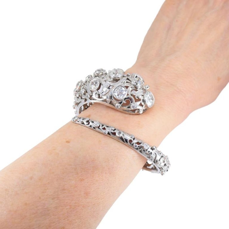 Vintage Lalaounis Snake Bracelet Platinum Diamond 16 carats Bangle - 4