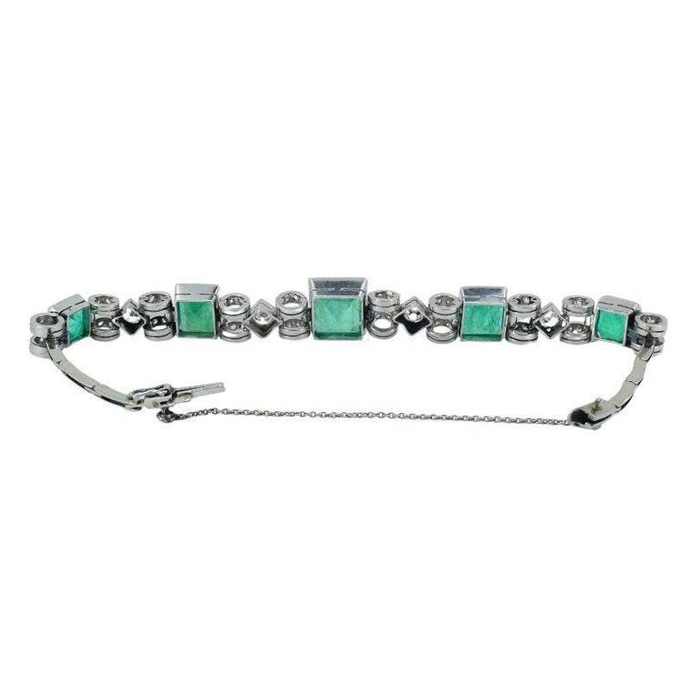 Victorian 18k White Gold Emerald Diamond Bracelet - 7