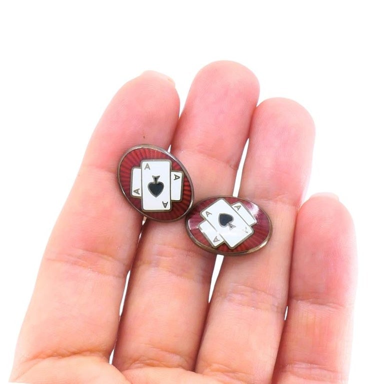 Deakin & Francis Silver Cufflinks Enamel Ace of Spades - 2