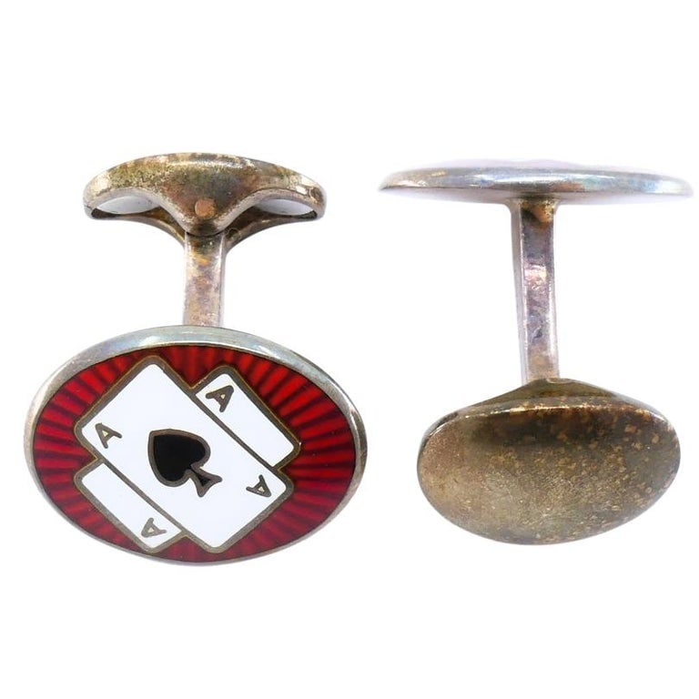 Deakin & Francis Silver Cufflinks Enamel Ace of Spades - 3