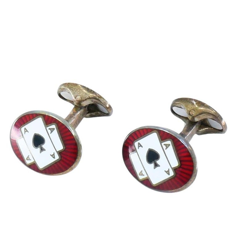 Deakin & Francis Silver Cufflinks Enamel Ace of Spades - 4