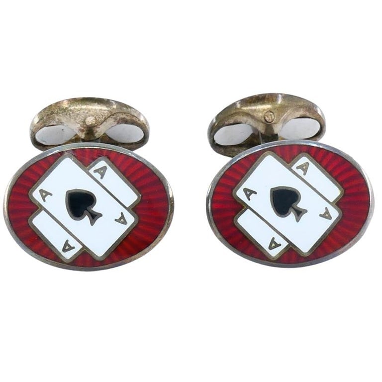 Deakin & Francis Silver Cufflinks Enamel Ace of Spades - 6