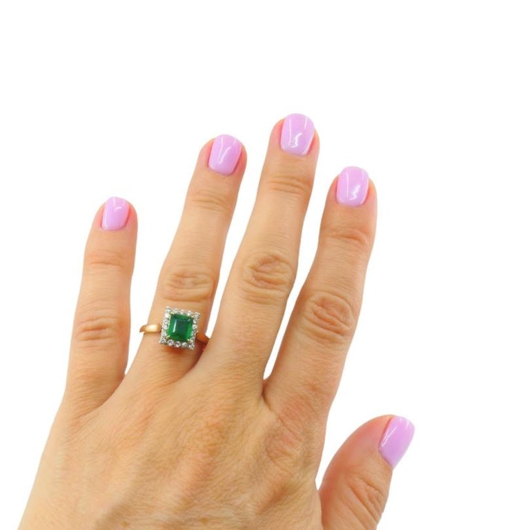 Emerald Ring Vintage 14k Gold Diamond - 2