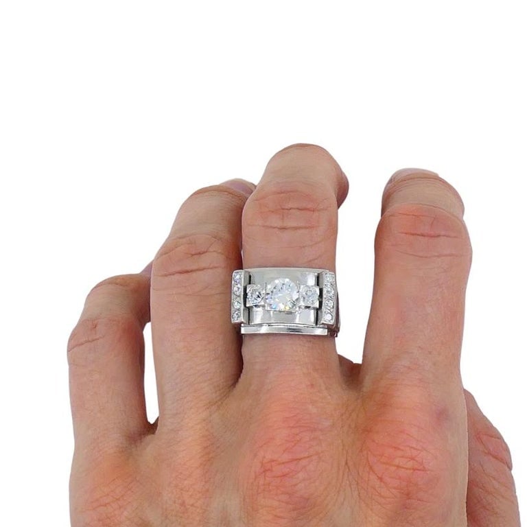Vintage Platinum Diamond Ring Tank Design - 3