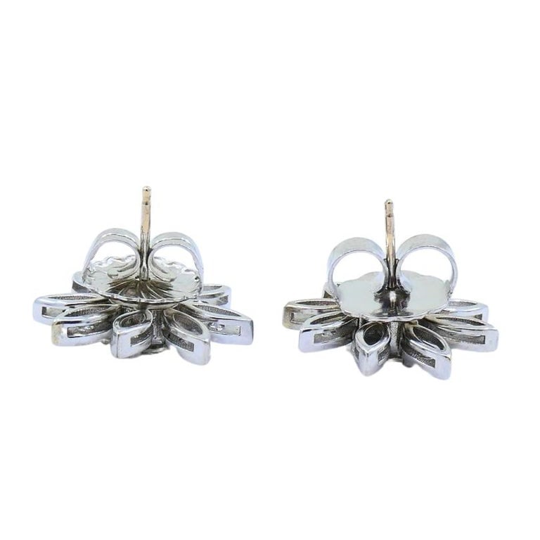 Diamond Floral Stud Earrings 14k Gold Estate Jewelry - 5
