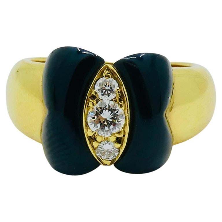 Van Cleef & Arpels Onyx Ring Diamond Papillon Ring - 8