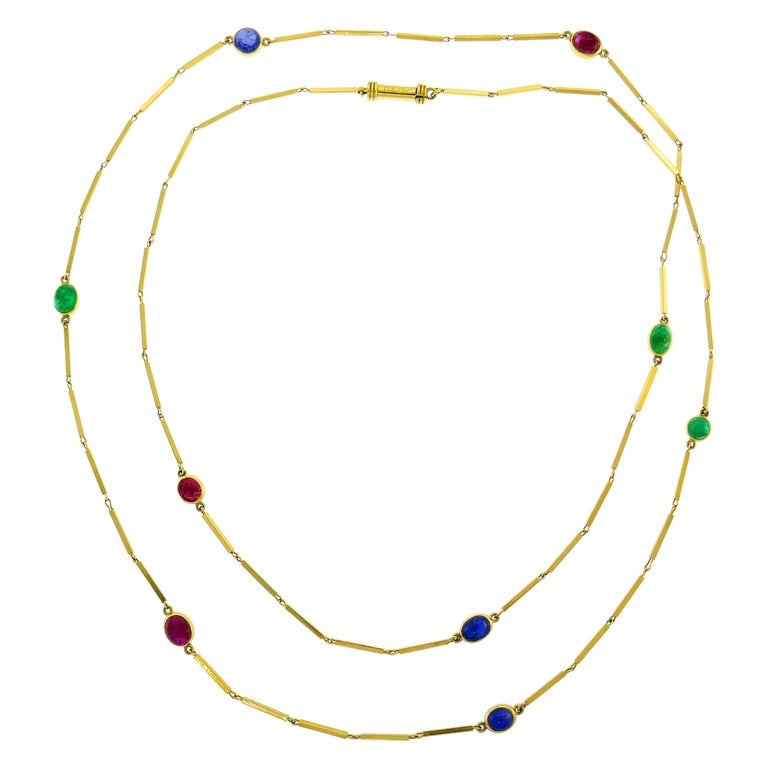 David Webb Station Necklace Cabochon 18k Gold Vintage Estate Jewelry (1 of 8)