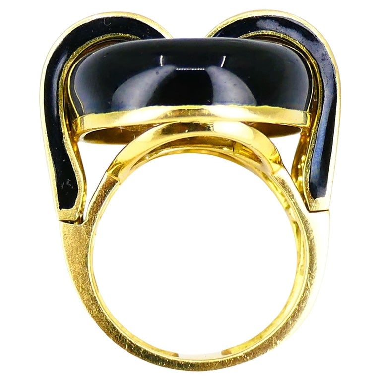 David Webb Ring Diamond Gold Black Enamel Vintage Estate Jewelry - 6