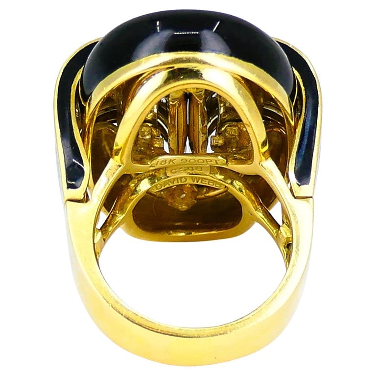 David Webb Ring Diamond Gold Black Enamel Vintage Estate Jewelry - 7