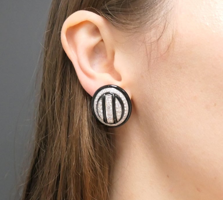 David Webb Enamel Earrings 18k Gold Platinum Diamond Vintage Estate Jewelry - 3