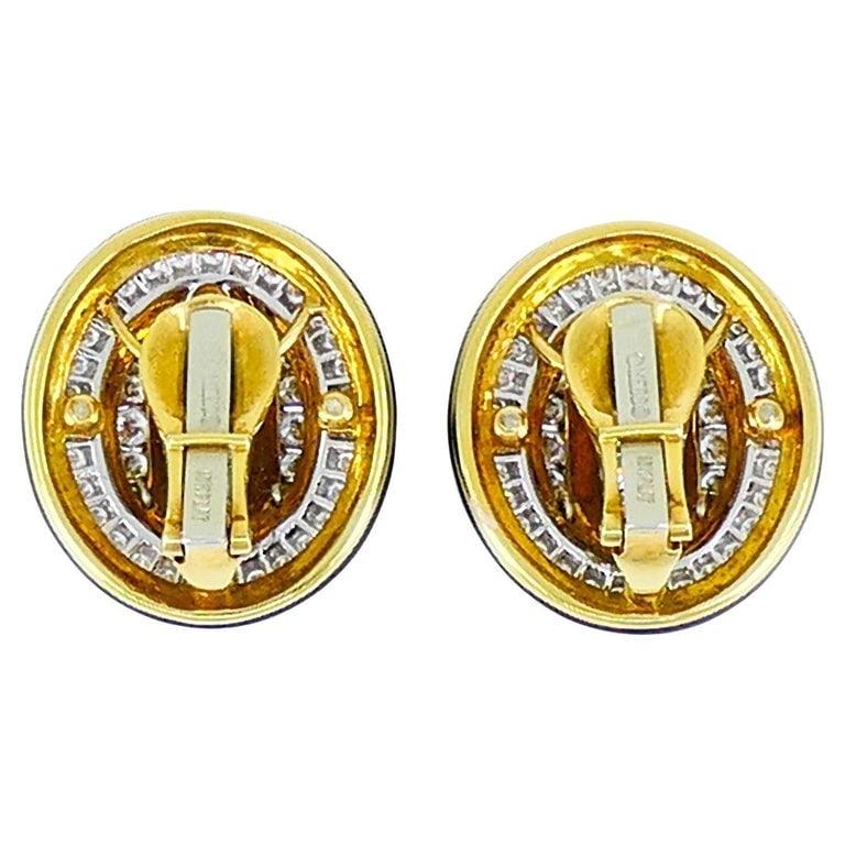 David Webb Enamel Earrings 18k Gold Platinum Diamond Vintage Estate Jewelry - 6