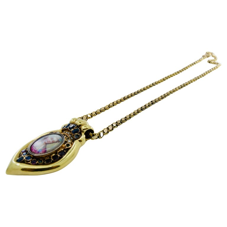 Antique Portrait Miniature Pendant and 14k Gold Chain Necklace - 8