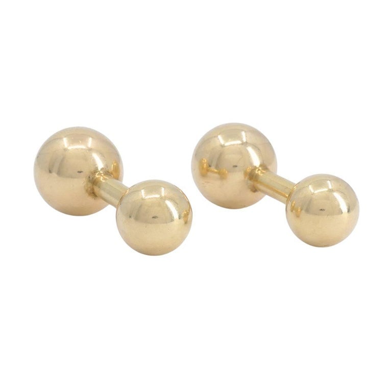 Vintage Cartier 14k Gold Barbell Cufflinks, Men's Jewelry, 1970s - 2