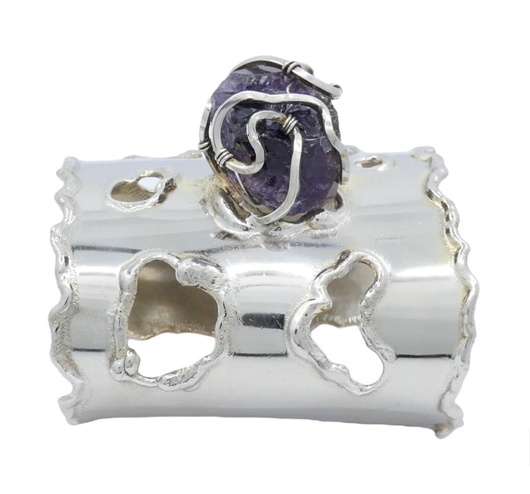 Arthur King Silver Amethyst Cuff Bracelet - 4