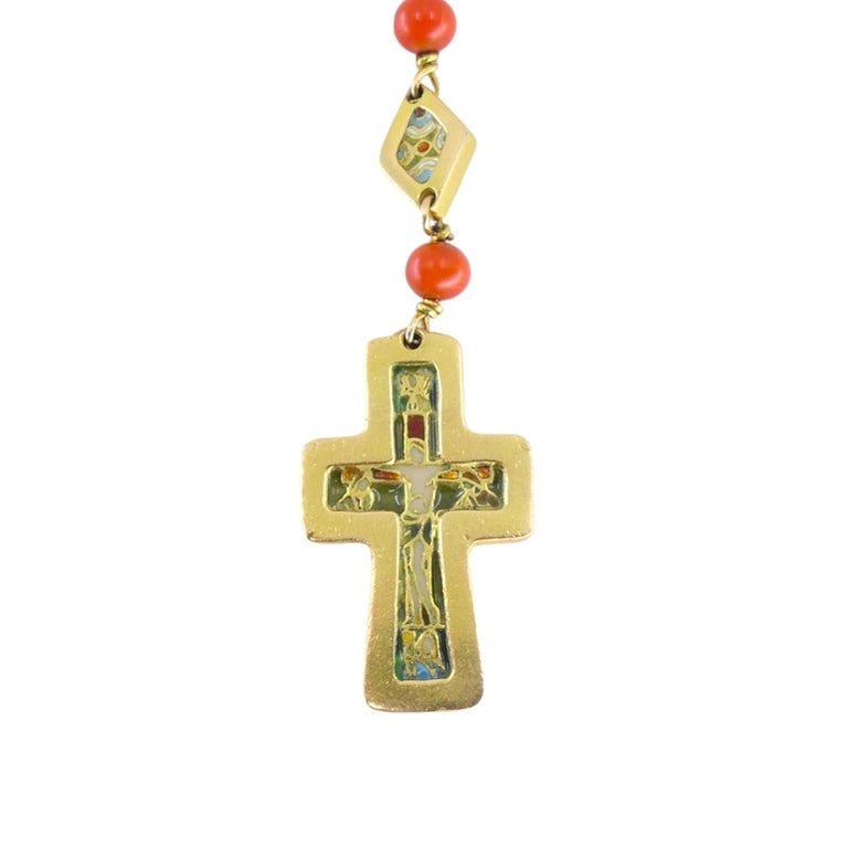 1930s Italian 18k Gold Coral Enamel Rosary - 4