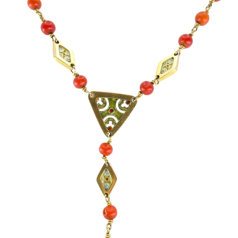 1930s Italian 18k Gold Coral Enamel Rosary - 5