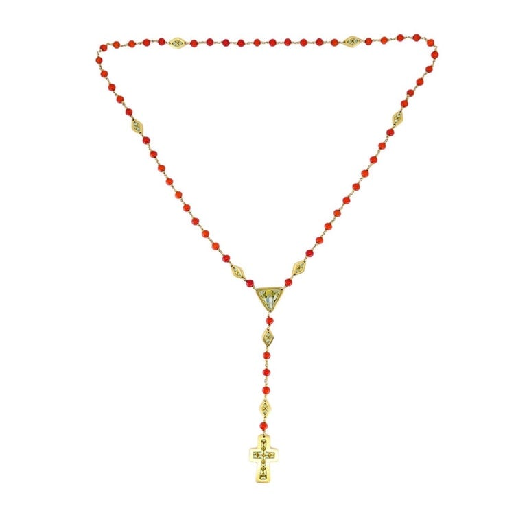 1930s Italian 18k Gold Coral Enamel Rosary - 7