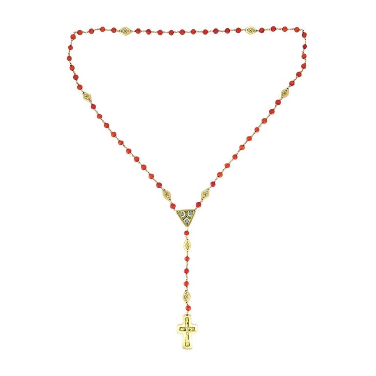 1930s Italian 18k Gold Coral Enamel Rosary - 8