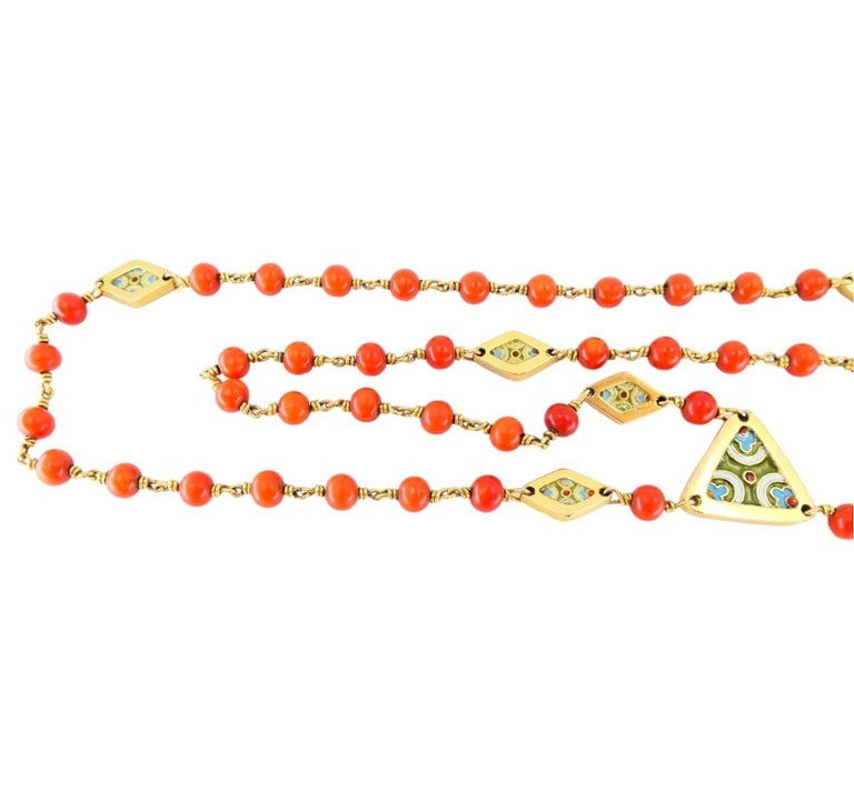 1930s Italian 18k Gold Coral Enamel Rosary - 9