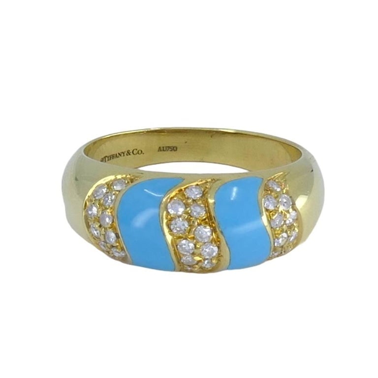 1960s Tiffany & Co. 18k Gold Turquoise Diamond Ring - 2