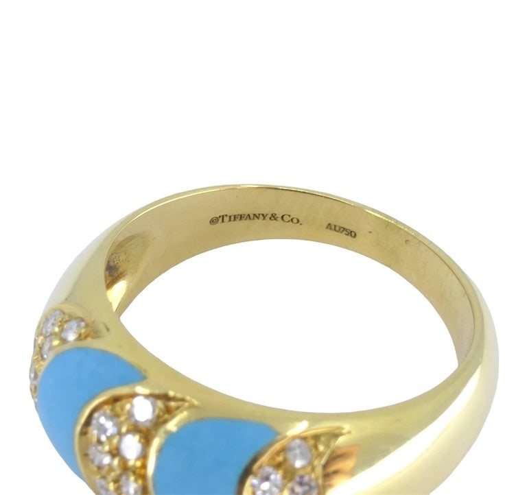 1960s Tiffany & Co. 18k Gold Turquoise Diamond Ring - 3