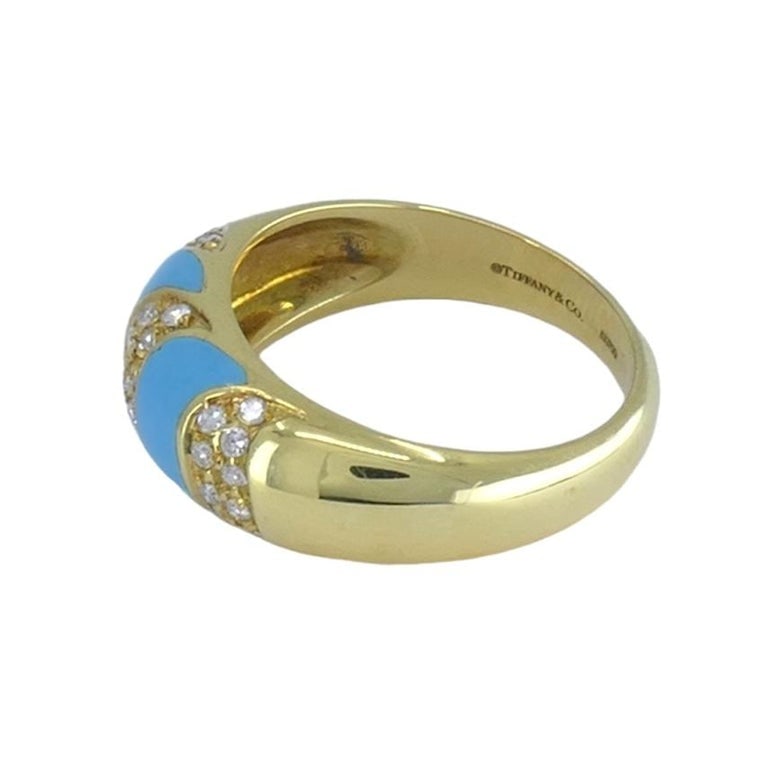 1960s Tiffany & Co. 18k Gold Turquoise Diamond Ring - 4