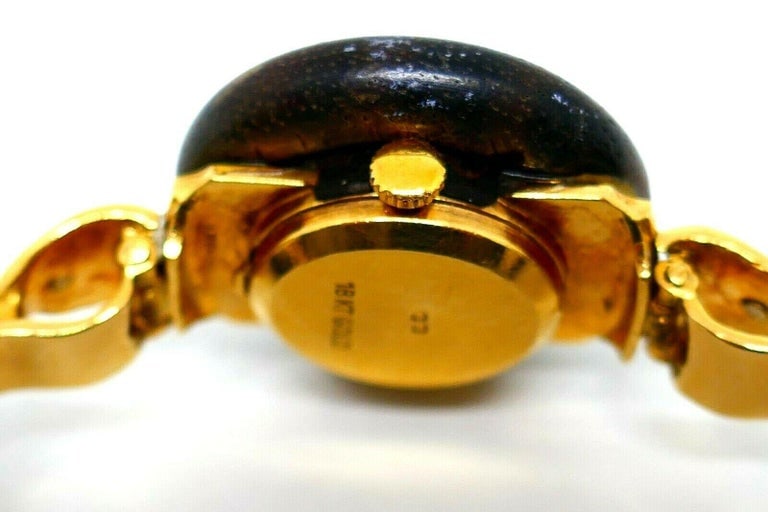 Vintage Gucci Yellow Gold Wood Circle Link Bracelet Watch - 10
