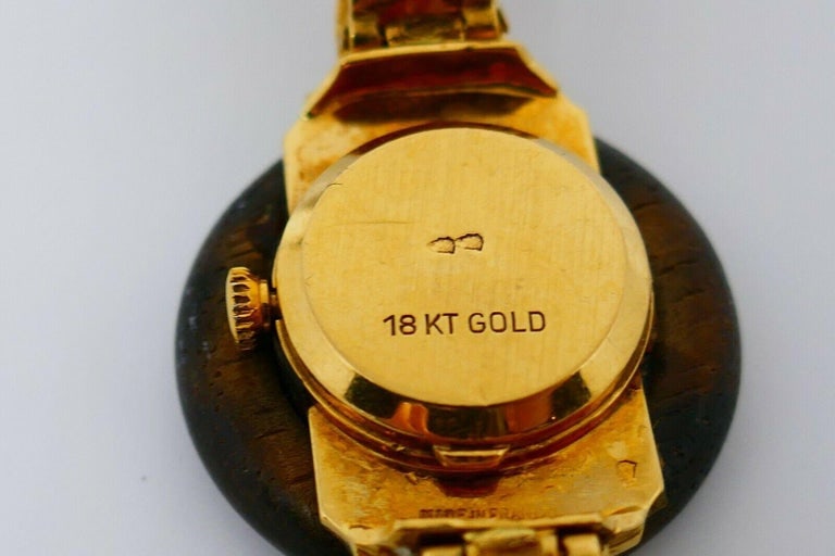 Vintage Gucci Yellow Gold Wood Circle Link Bracelet Watch - 7