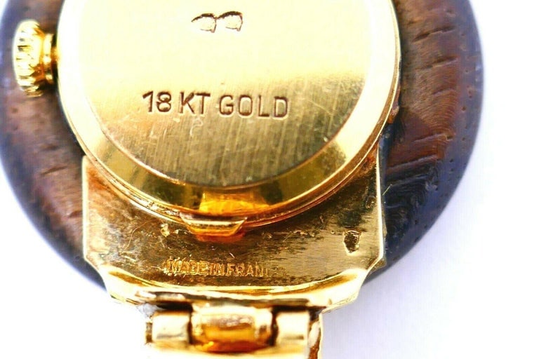 Vintage Gucci Yellow Gold Wood Circle Link Bracelet Watch - 8