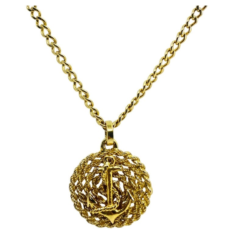 14k Gold Anchor Pendant Rope Design Chain Necklace - 4