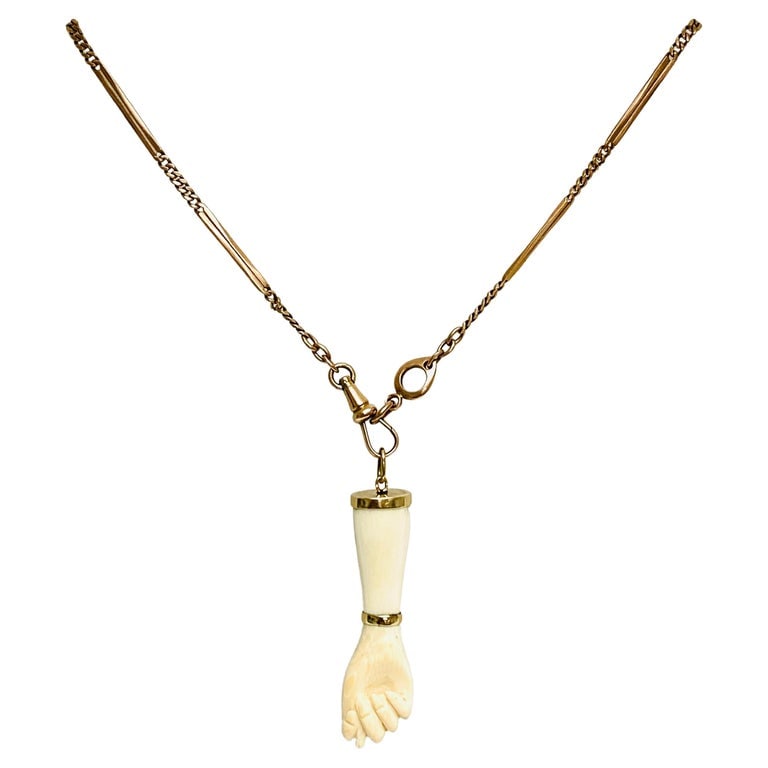 Victorian 10k Gold Chain Figa Pendant Necklace (1 of 6)