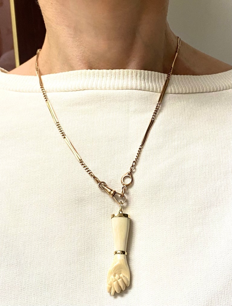 Victorian 10k Gold Chain Figa Pendant Necklace - 2