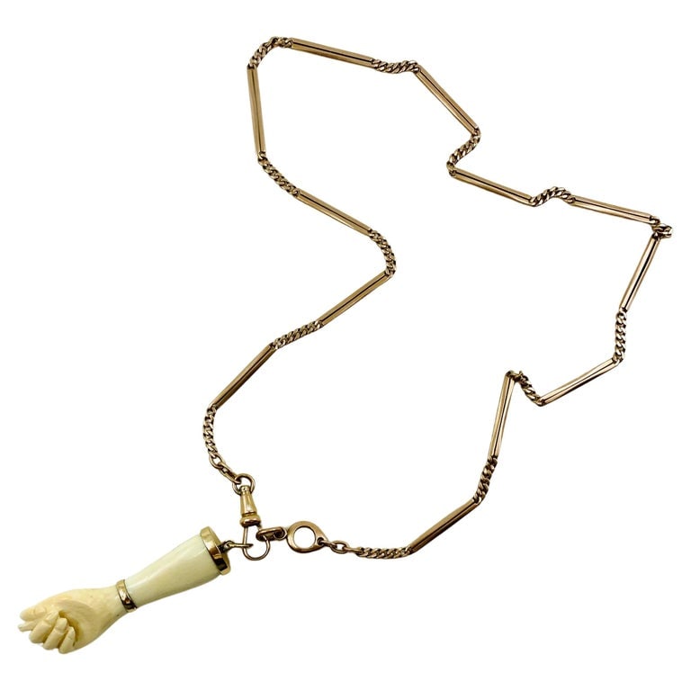 Victorian 10k Gold Chain Figa Pendant Necklace - 3
