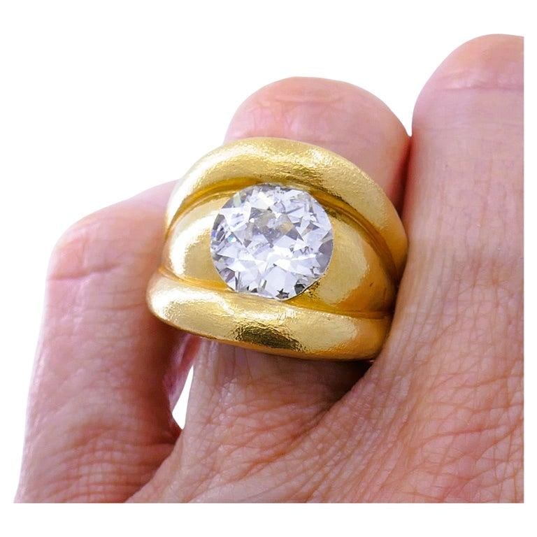 Old European Cut Diamond Chunky Gold Band Ring Estate Jewelry - 2