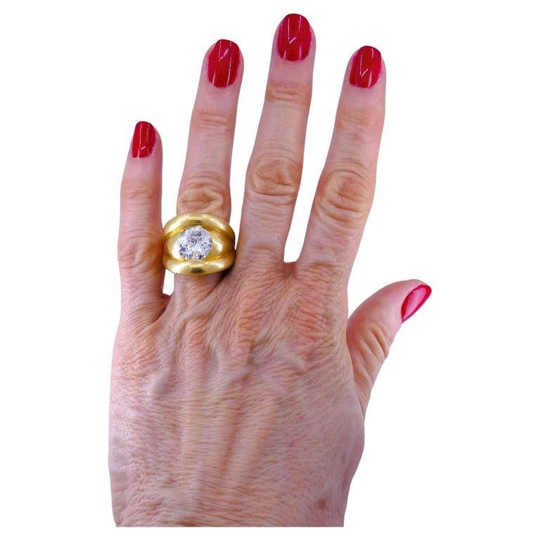 Old European Cut Diamond Chunky Gold Band Ring Estate Jewelry - 3
