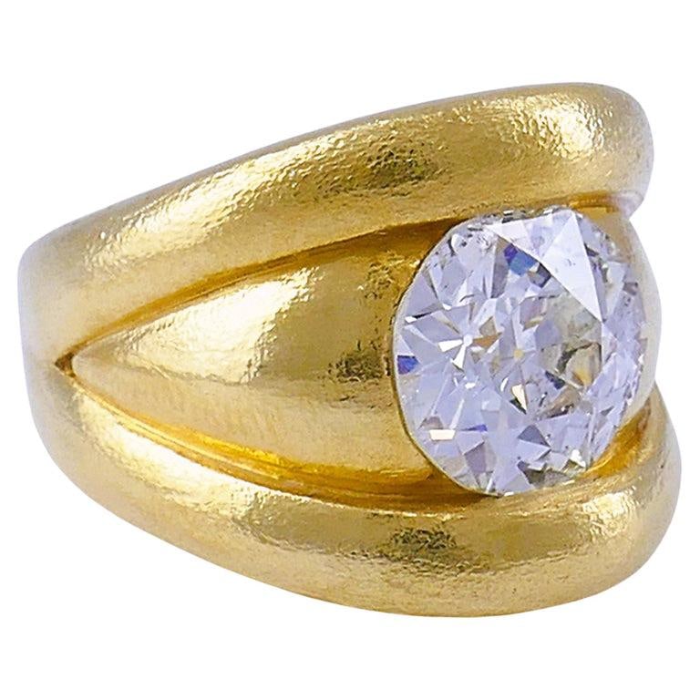 Old European Cut Diamond Chunky Gold Band Ring Estate Jewelry - 4