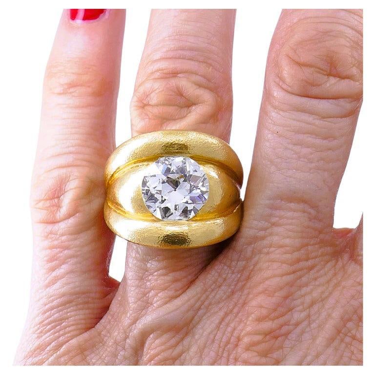 Old European Cut Diamond Chunky Gold Band Ring Estate Jewelry - 9