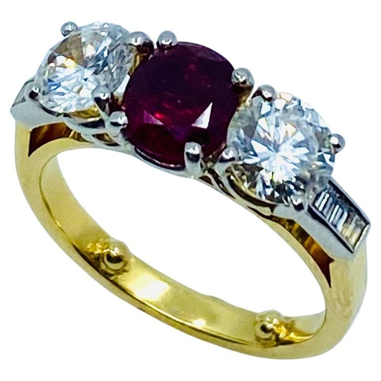 Vintage Three Stone Ring Gold Ruby and Diamond Engagement (1 of 9)