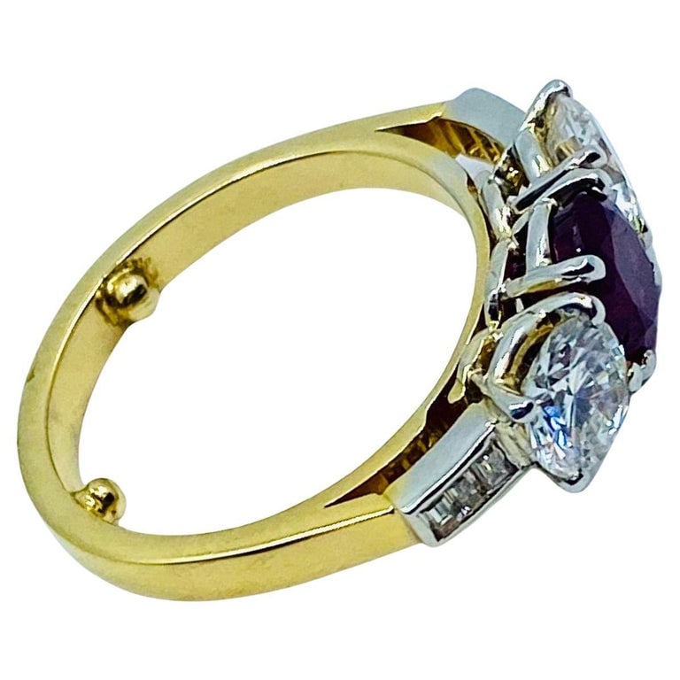 Vintage Three Stone Ring Gold Ruby and Diamond Engagement - 5