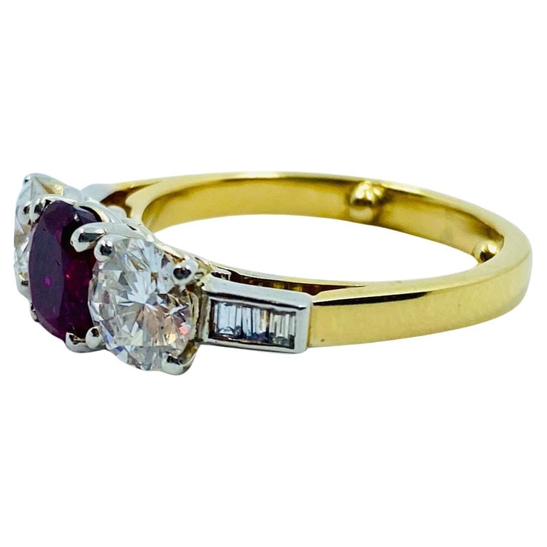 Vintage Three Stone Ring Gold Ruby and Diamond Engagement - 6