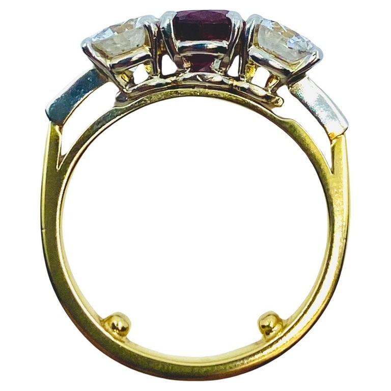 Vintage Three Stone Ring Gold Ruby and Diamond Engagement - 9