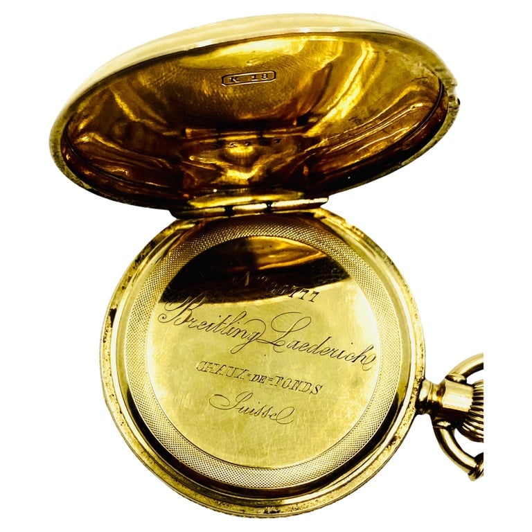 Breitling Laederich Antique Pocket Watch 18k Gold Enamel - 11